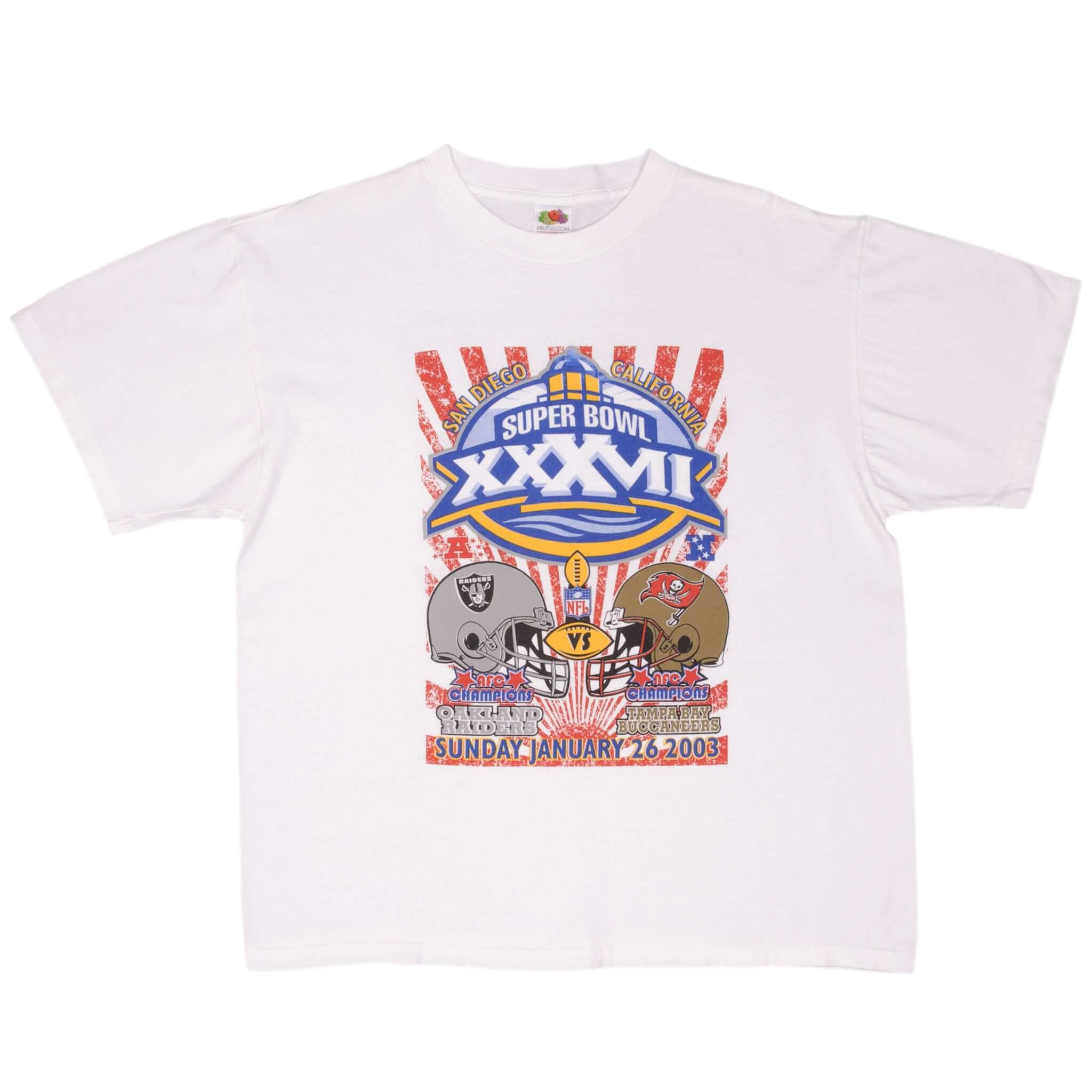 Vintage NFL Oakland Raiders Vs Tampa Bay Buccaneers Super Bowl XXXVII 2003 Tee Shirt Size XL