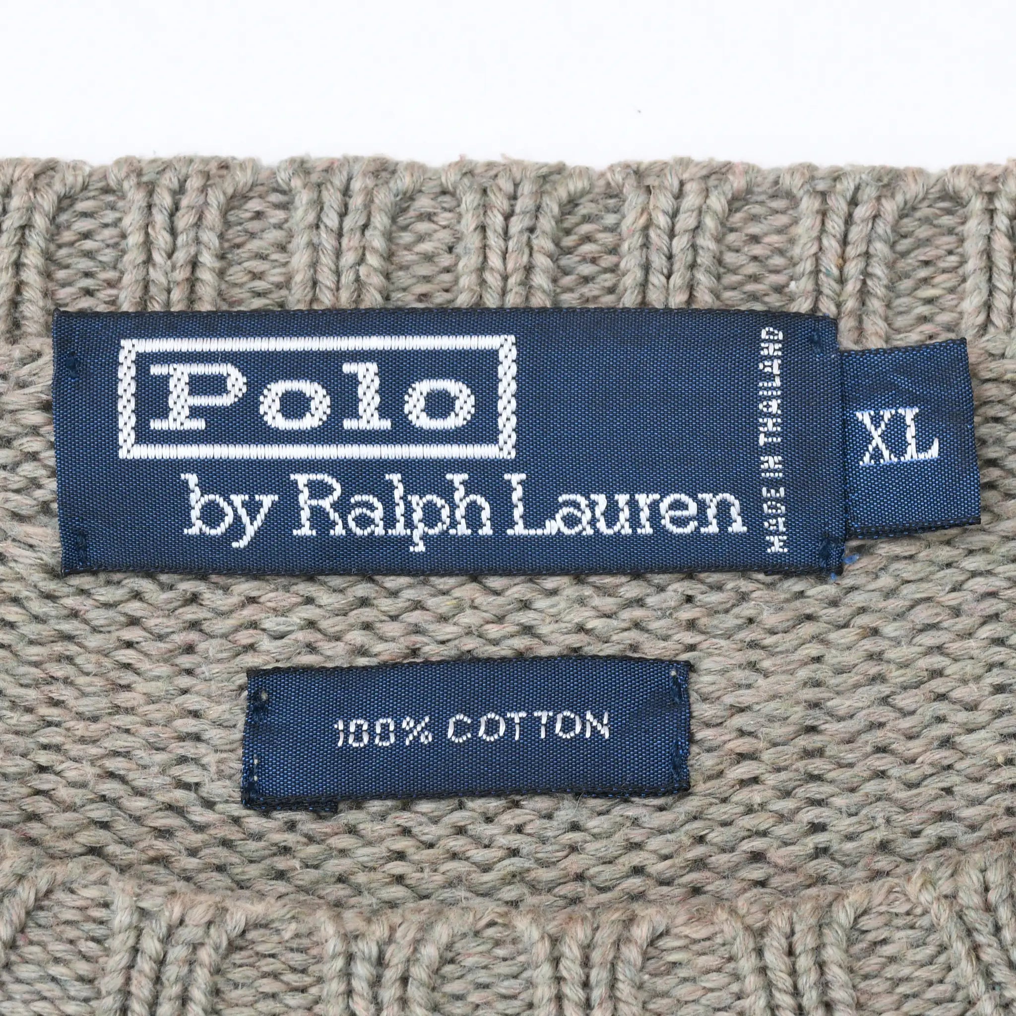 Polo by Ralph Lauren neck and fabric labels showing size XL and 100% cotton