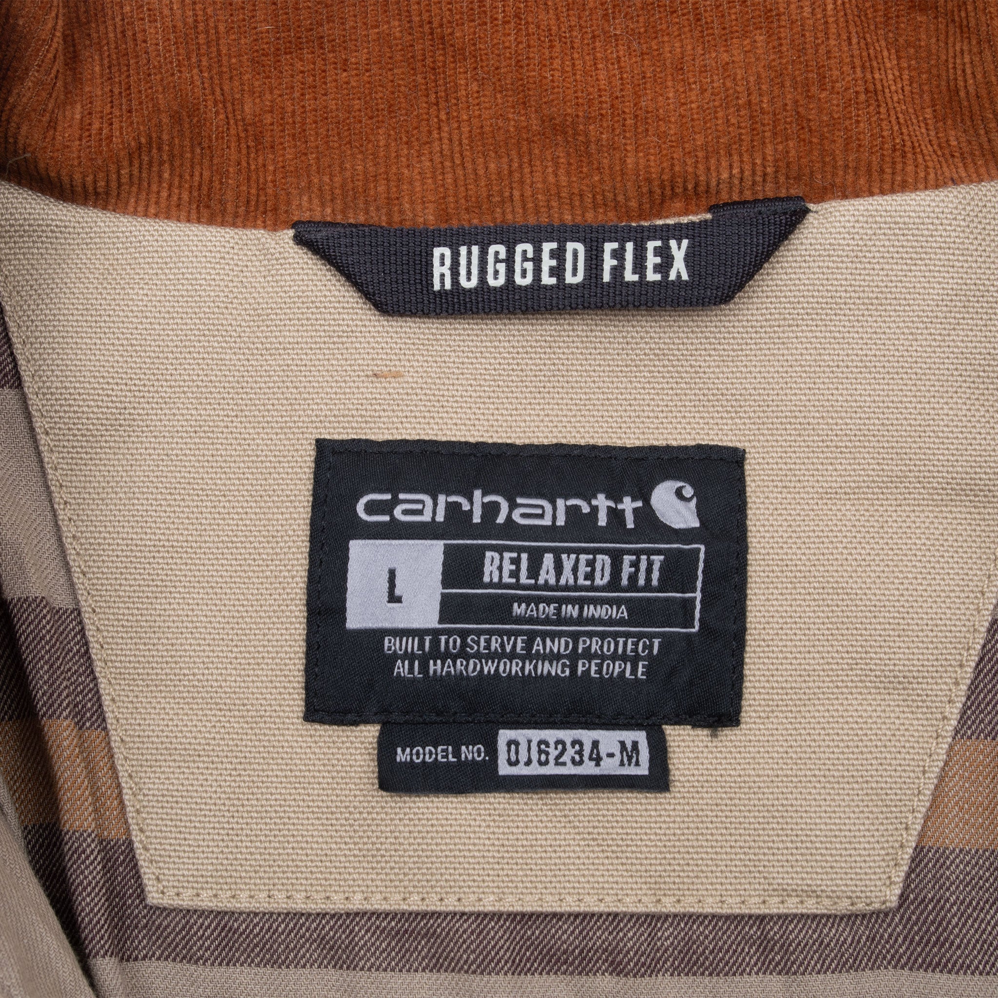 Vintage Carhartt Detroit Style Tan Jacket Corduroy Collar 106234 B73 Size Large