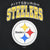 Close-up of Pittsburgh Steelers name and multicolor team logo graphic