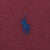 Close-up of navy Polo pony embroidery on burgundy fabric