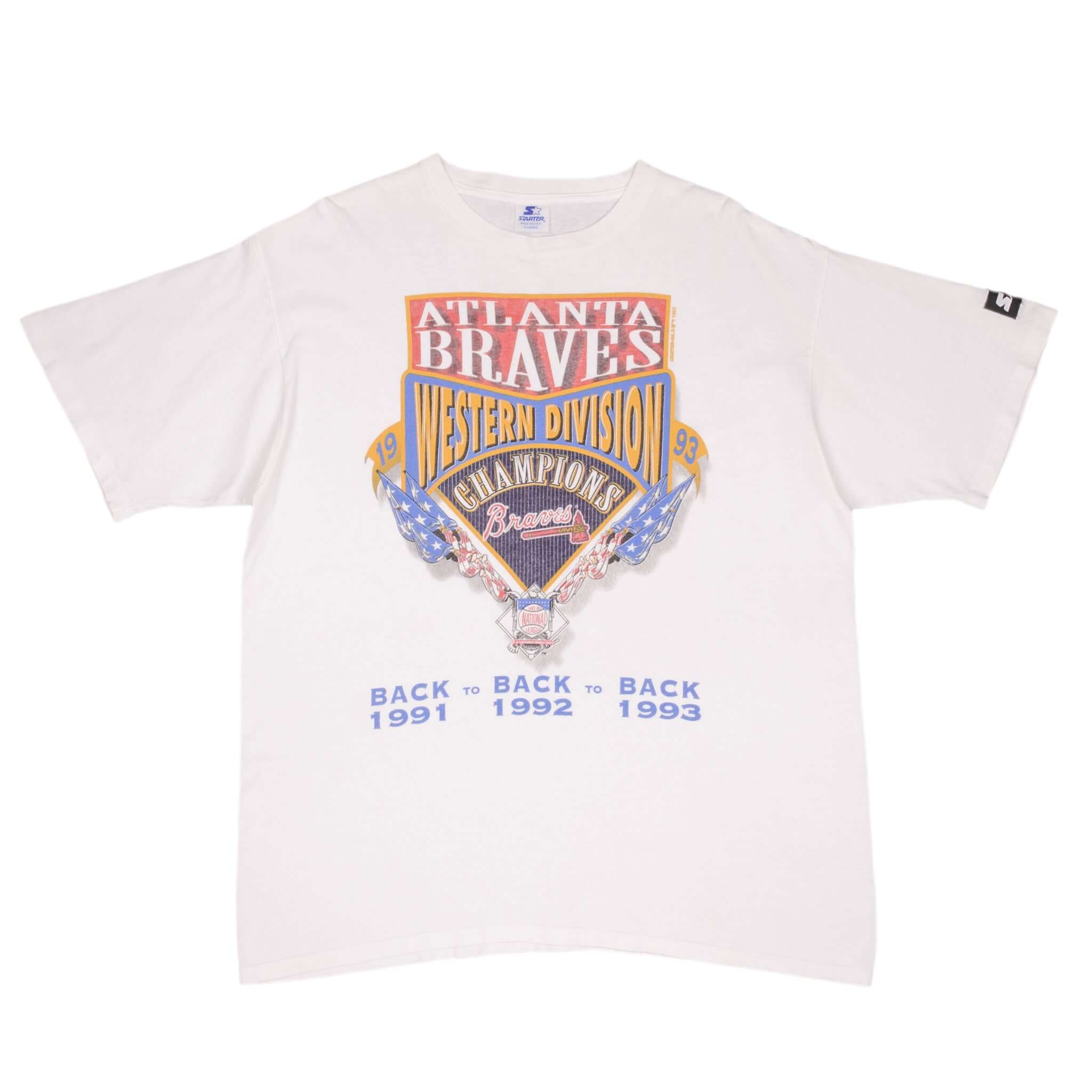 Vintage Mlb Atlanta Braves Western Division Champions 1993 Tee Shirt XL Made In Usa With Single Stitch Sleeves