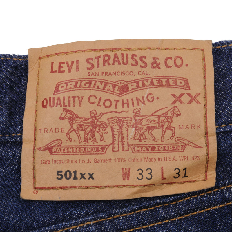 Beautiful Indigo Levis 501 1990S Jeans Made in USA with Dark Blue Wash  Size on tag 33x31 actual size 31x28 Back Button #555