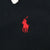 Close-up of red Polo pony embroidery on black hoodie chest