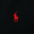 Close-up of red Polo pony embroidery on black hoodie