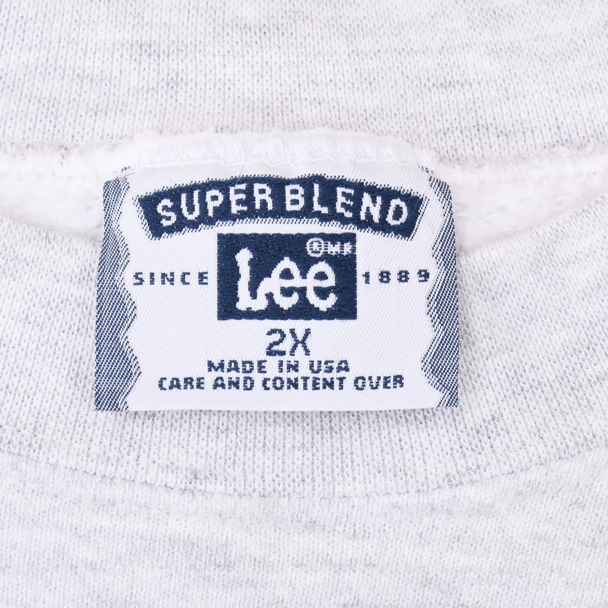 Lee Super Blend 2XL Made in USA neck label on Dodge sweatshirt