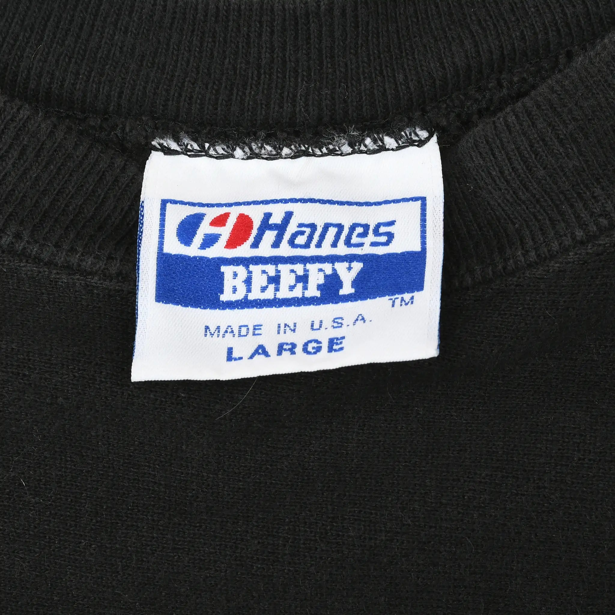 Hanes Beefy neck label marked Made in U.S.A. and large