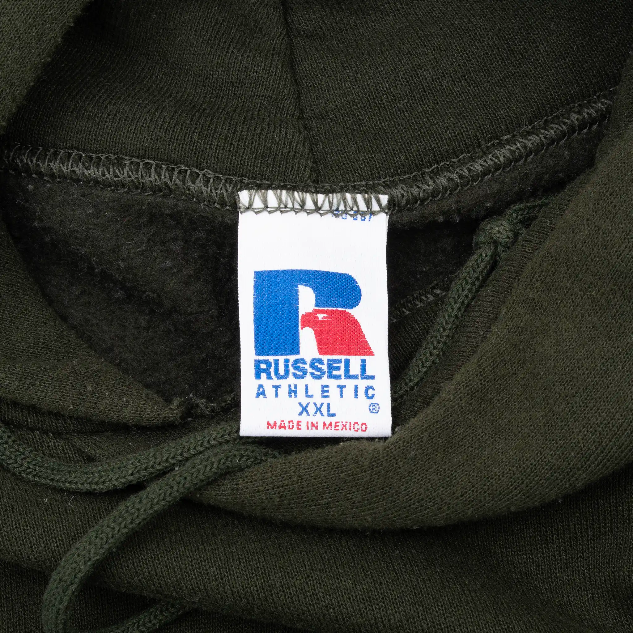 Vintage Russell Athletic Blank Khaki Green Hoodie Sweatshirt 1990S Size 2XL