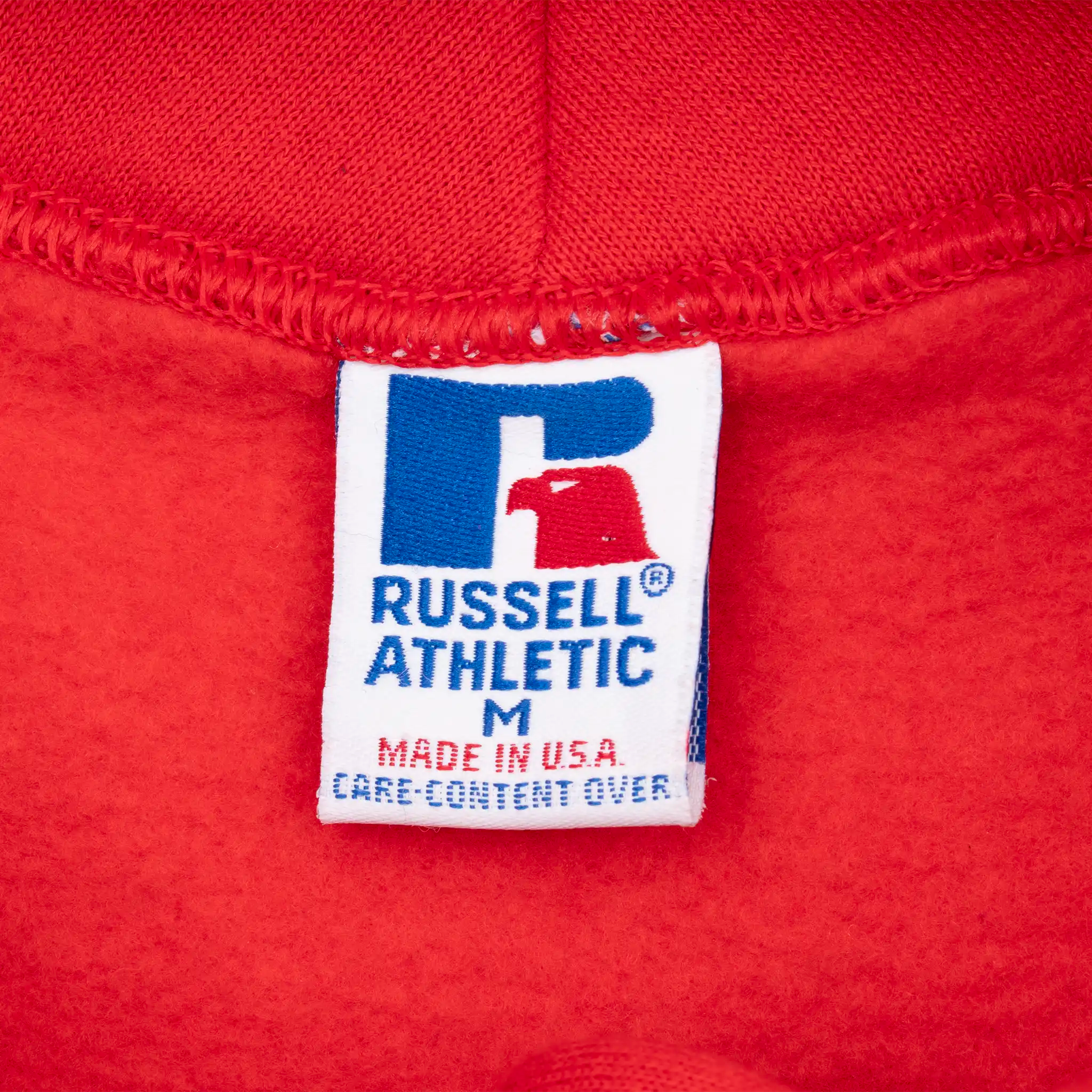 VINTAGE RUSSELL RED HENLEY BLANK HOODIE SWEATSHIRT 1990S MEDIUM USA DEADSTOCK