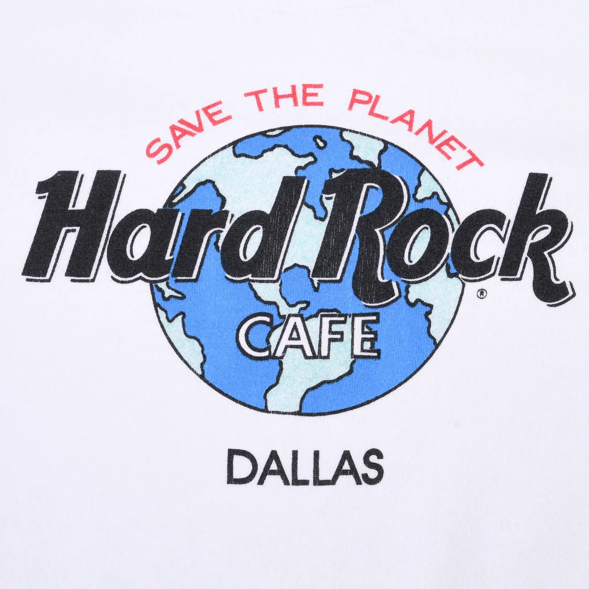 Close-up of Hard Rock Cafe Dallas Save the Planet globe print