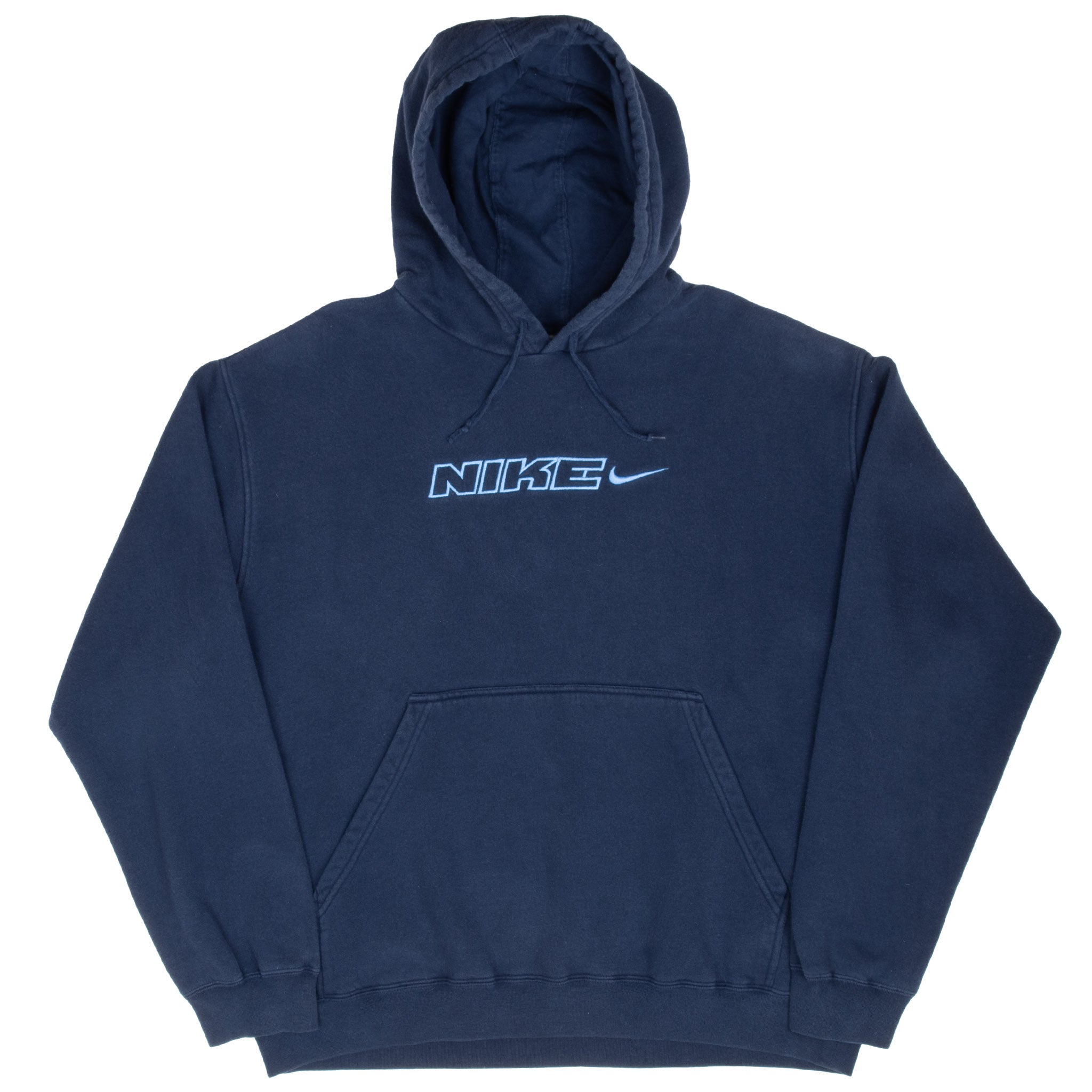 Vintage Nike Spellout Swoosh Navy Blue Hoodie Sweatshirt 2000S Size XL
