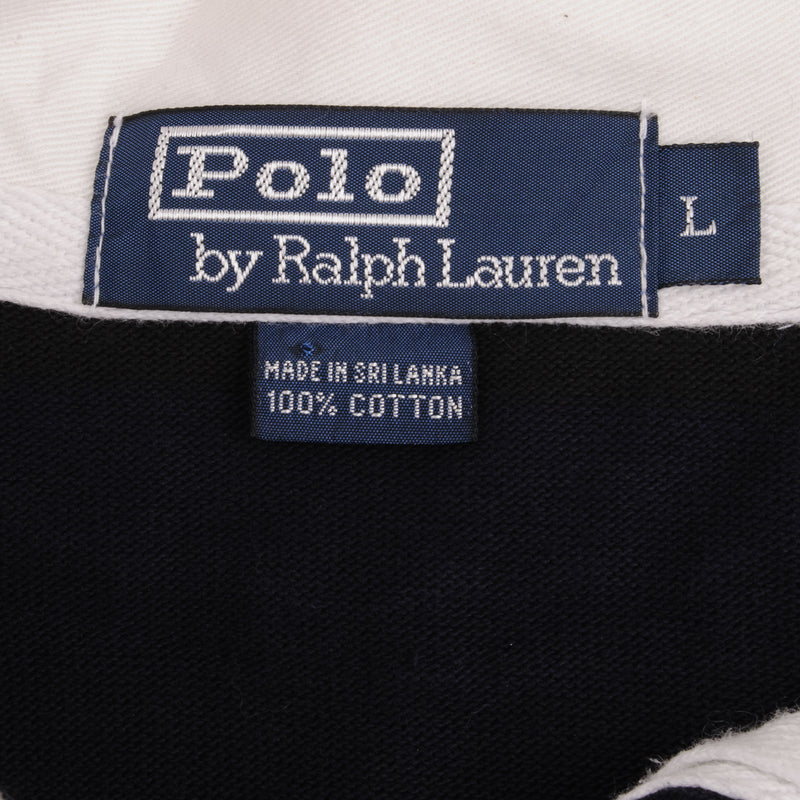 Vintage Polo Ralph Lauren Black & Blue Rugby Polo Shirt 1990S Size Large