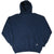 Front of navy blue Russell Athletic hoodie showing hood and kangaroo pocket