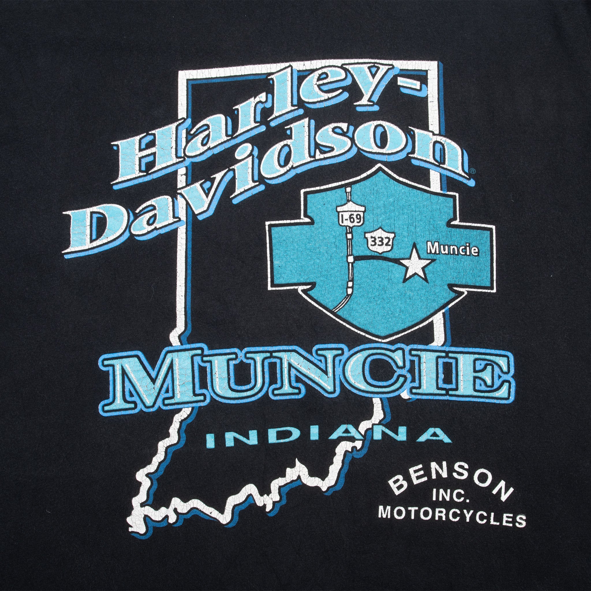 Vintage Harley Davidson Indiana Muncie Tee Shirt 1990S Size Large Made In Usa With Single Stitch Sleeves