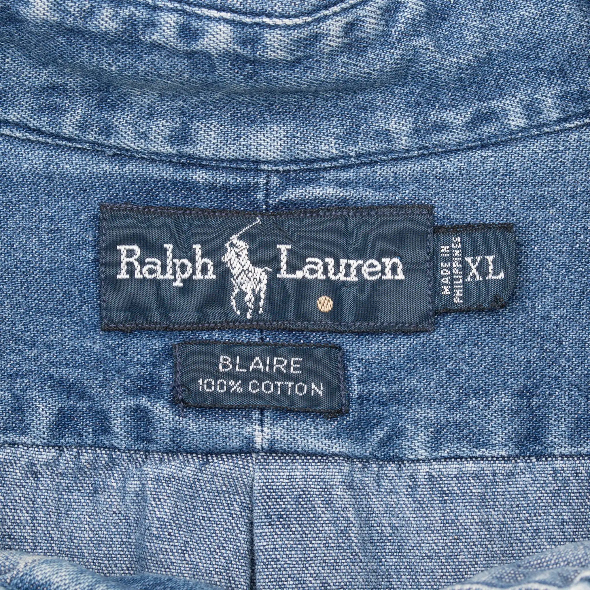 Vintage Ralph Lauren Blue Denim Shirt 1990S Size XL