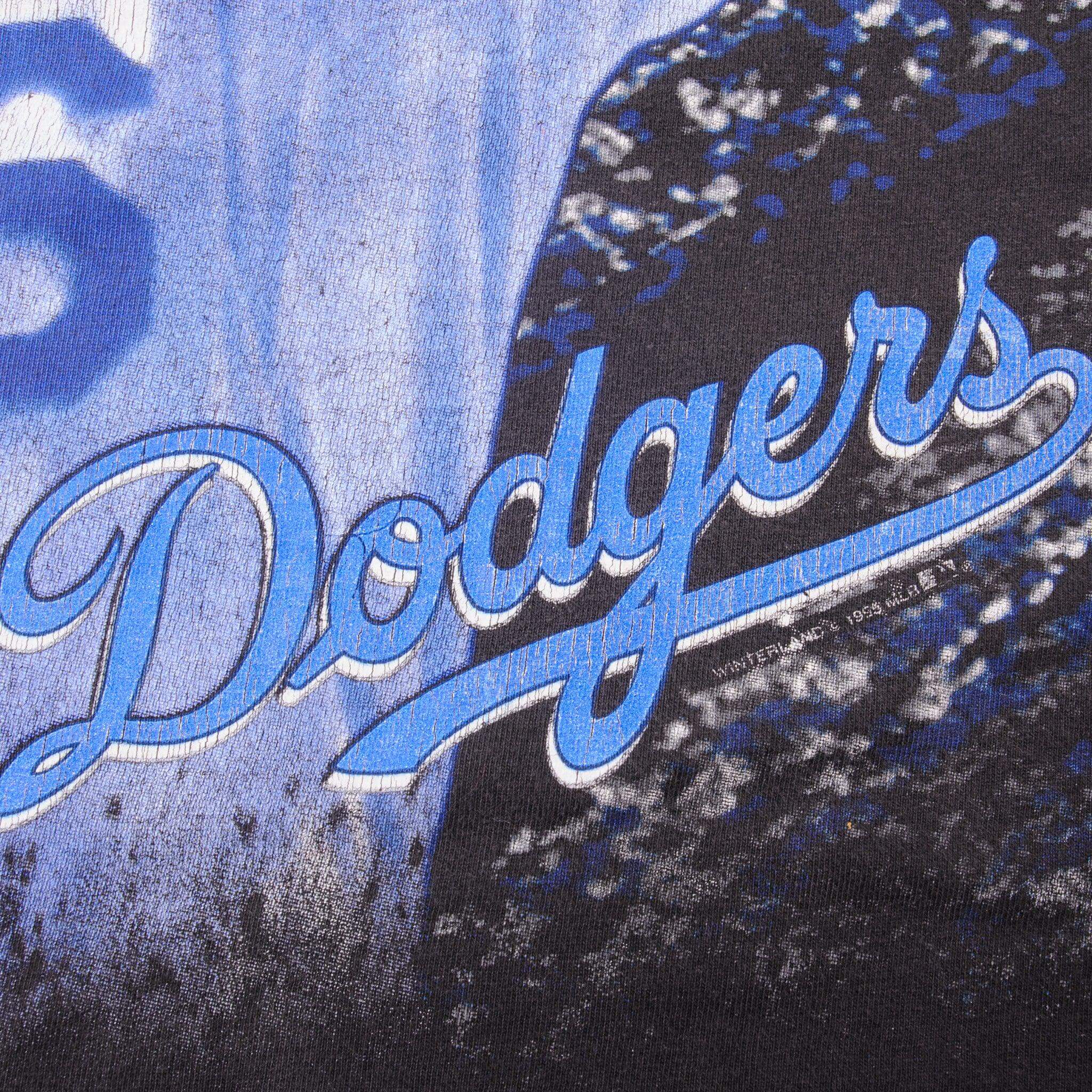 Vintage All Over Print MLB Los Angeles Dodgers Nomo The Tornado 1995 Tee Shirt Size XXL Made In USA With Single Stitch Sleeves.