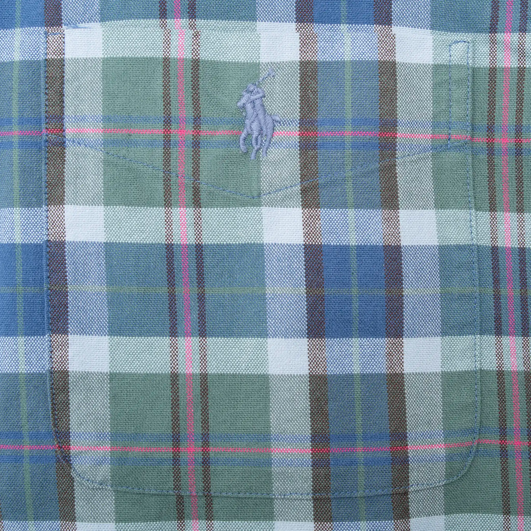 Vintage Ralph Lauren Blue Plaid Checkered Shirt 1990S Size Large Deadstock