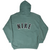 Back of green Nike hoodie with large arched black-and-white NIKE lettering