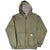 Front view of olive green Carhartt full-zip hoodie with raglan sleeves and split kangaroo pocket