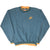 Front of sage green Nike crewneck sweatshirt with orange logo and striped trim