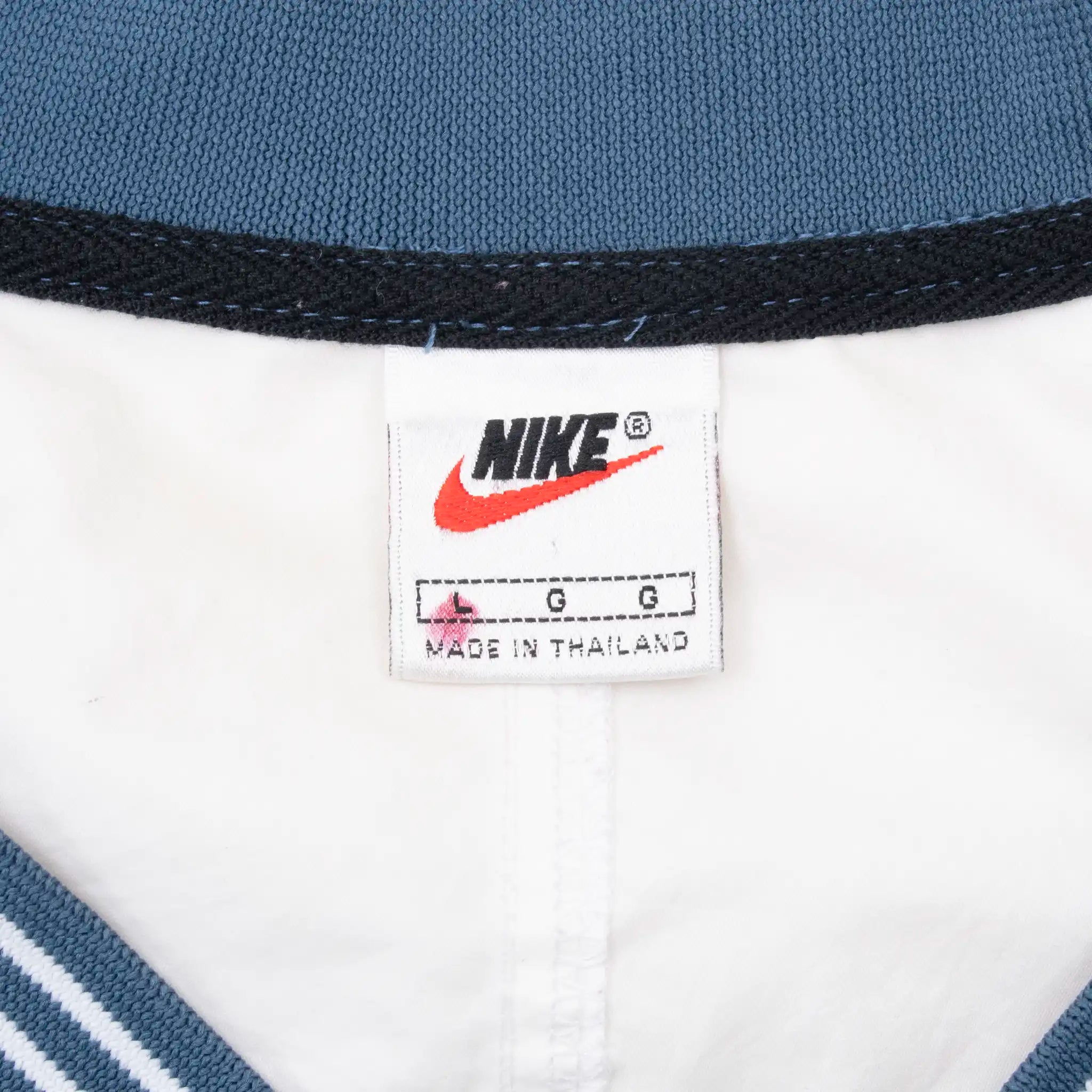 VINTAGE NIKE CENTER SWOOSH BLUE WHITE PULLOVER WINDBREAKER JACKET 1990S LARGE