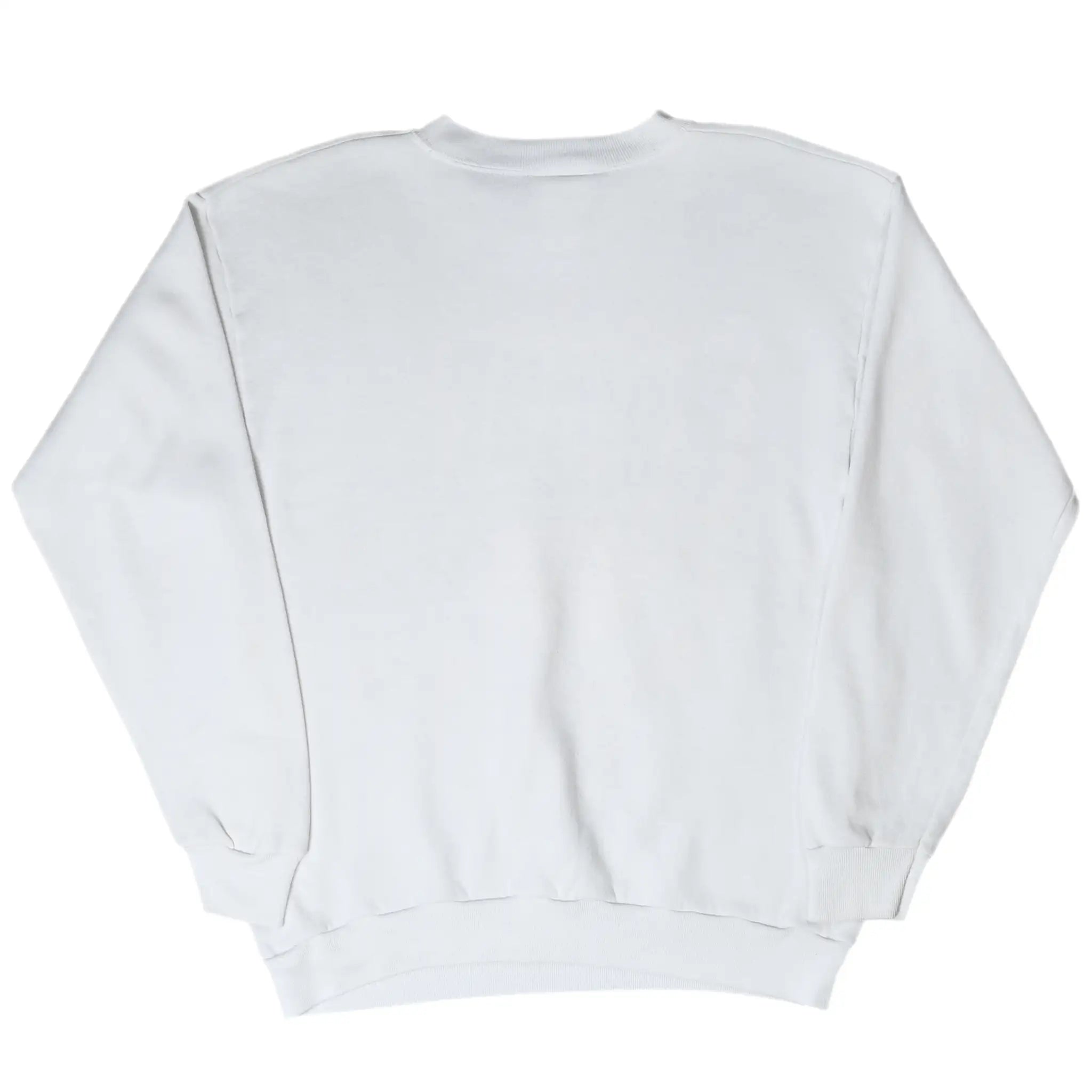 Back of plain white crewneck sweatshirt
