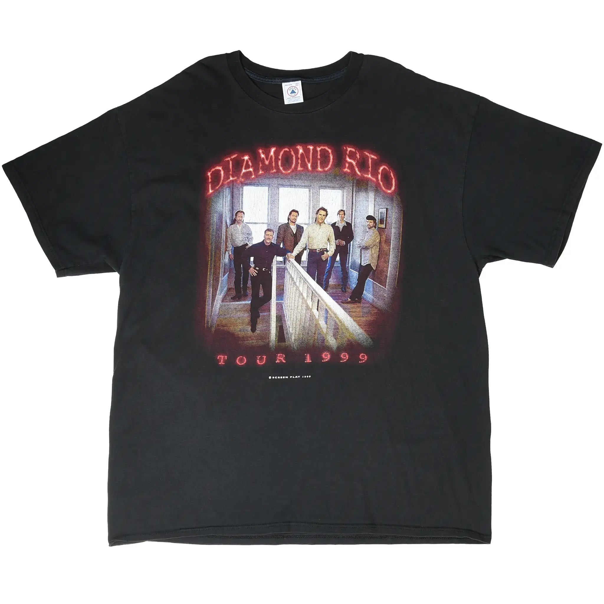 Full front view of black Diamond Rio Tour 1999 T-shirt