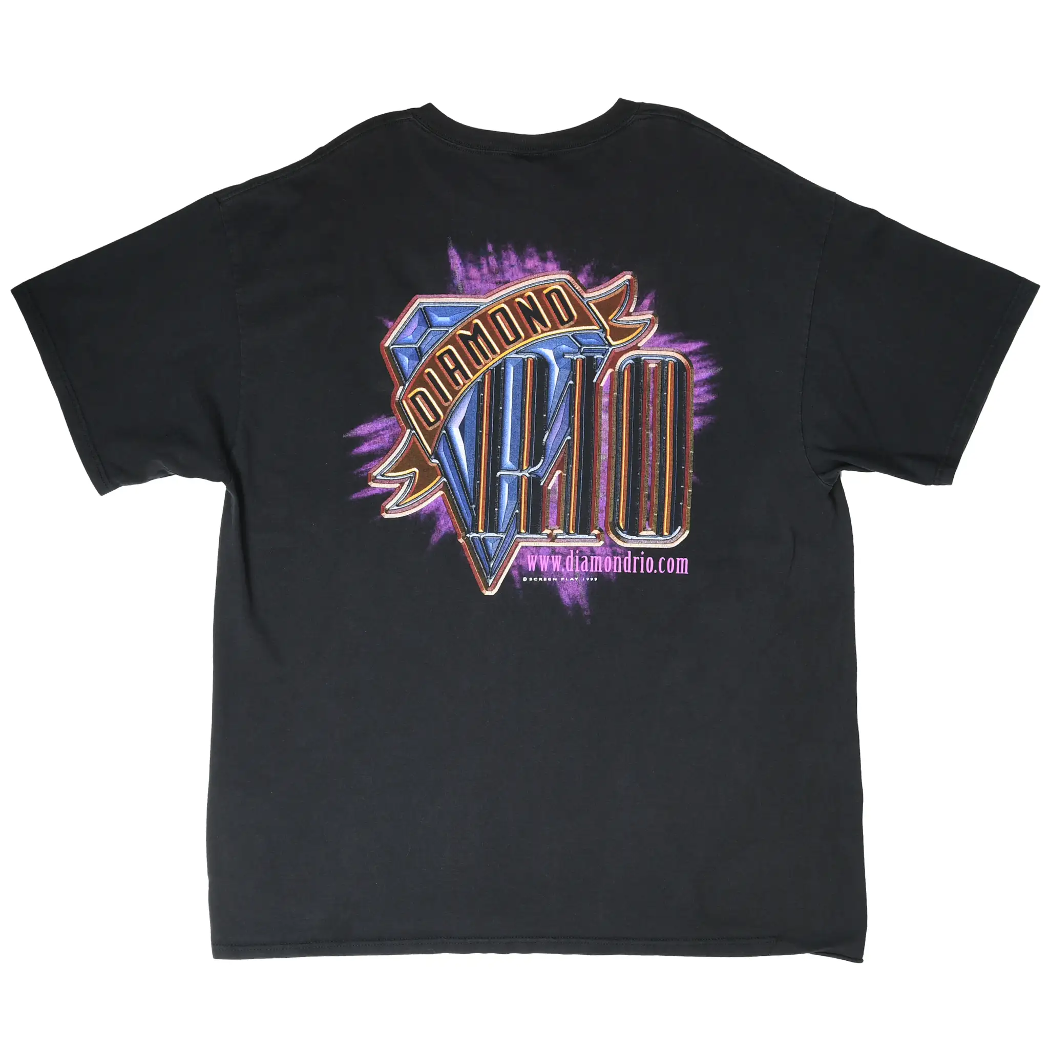 Back of black Diamond Rio T-shirt with colorful logo and website graphic