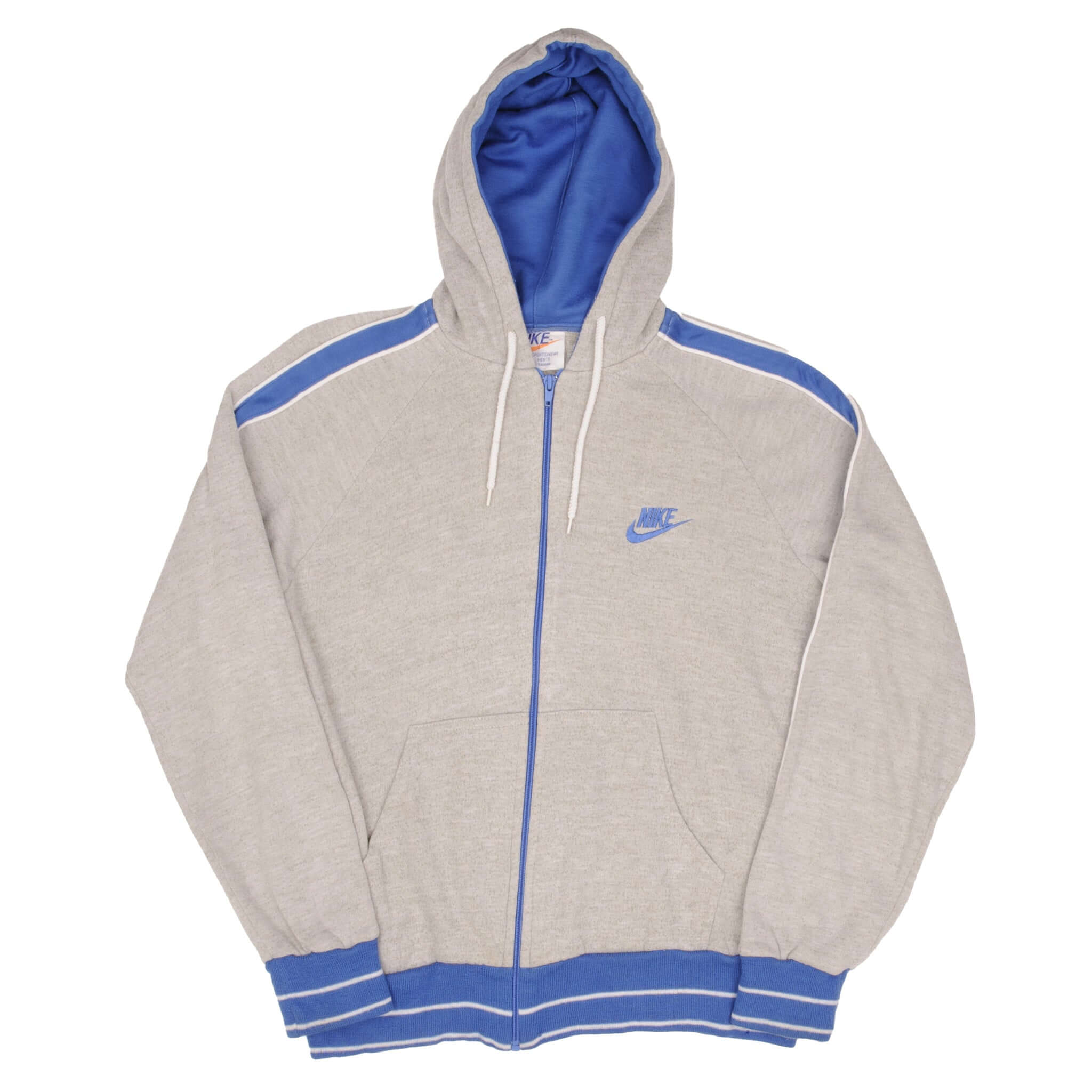 Vintage Nike Classic Swoosh Gray Full Zip Hoodie Sweatshirt 1970S Size Medium