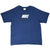 Front of navy blue Nike T-shirt with white spellout and black Swoosh graphic