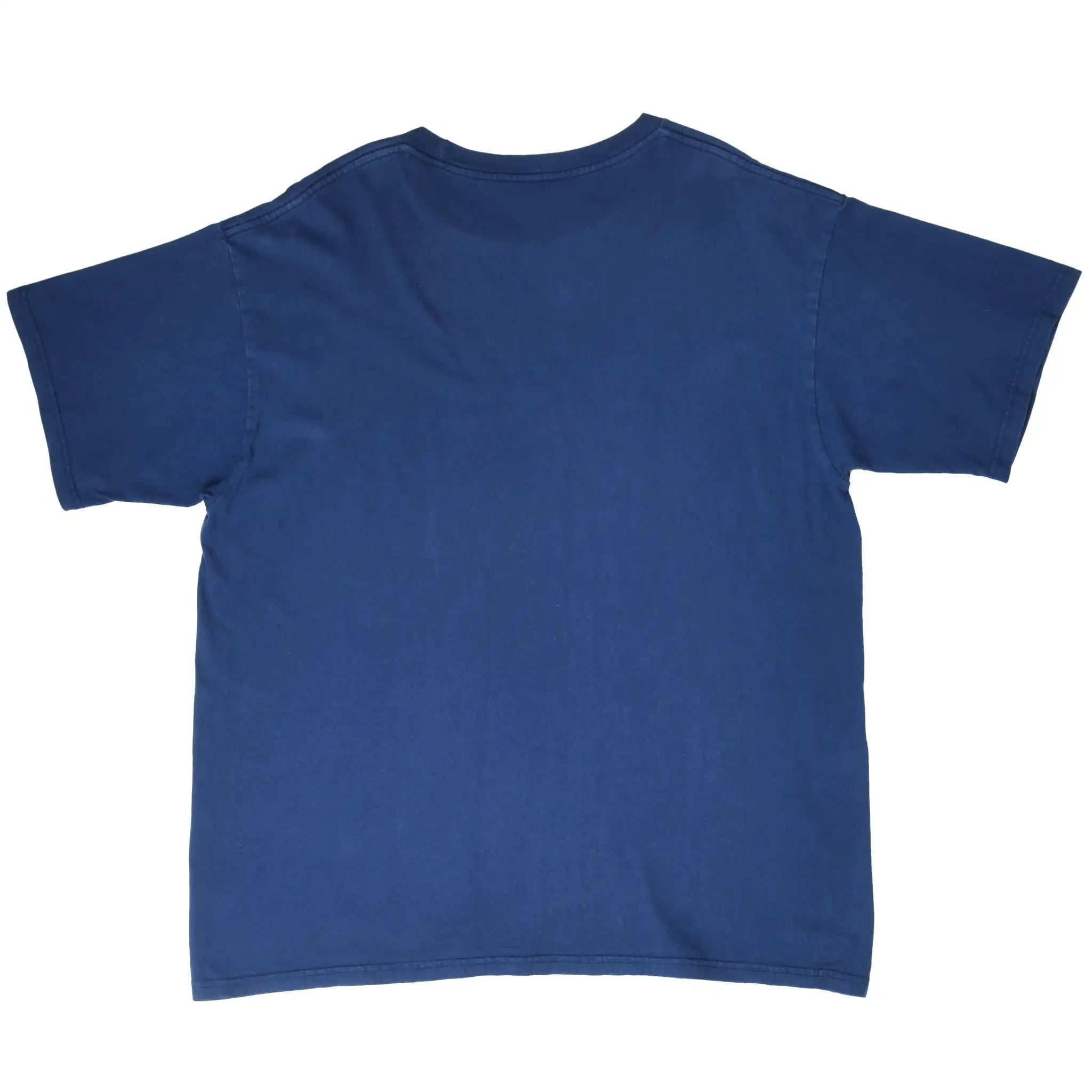 Back of plain navy blue Nike short-sleeve T-shirt