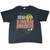 Full front view of black Chicago Blackhawks crewneck T-shirt with team logo and red lettering