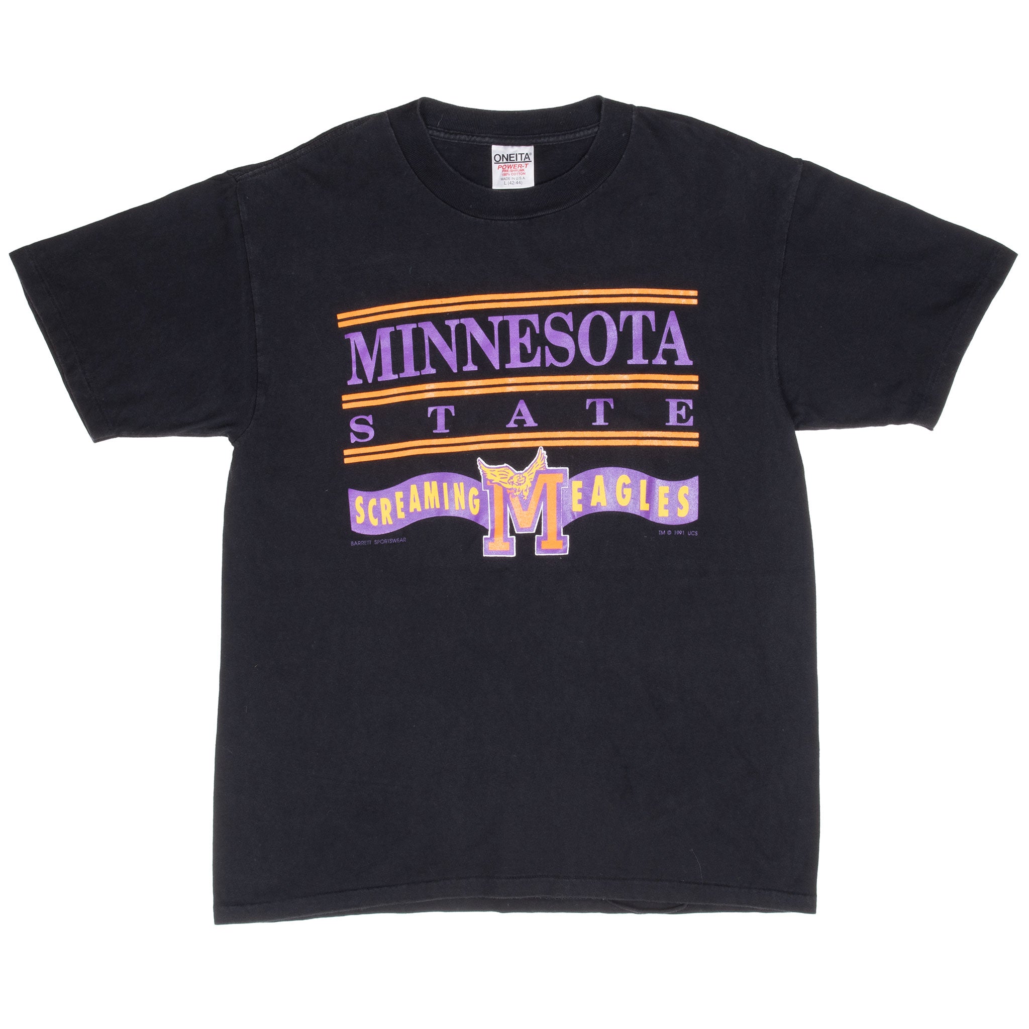 Vintage Ncaa Minnesota State Screaming Eagles 1991 Tee Shirt Size Large Made In Usa With Single Stitch Sleeves