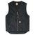 Front of faded black Carhartt sherpa-lined vest with full zipper