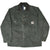 Full front view of dark moss green Carhartt Michigan chore jacket with button closure