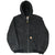 Front view of black Carhartt J130 hooded active jacket with logo patch on pocket
