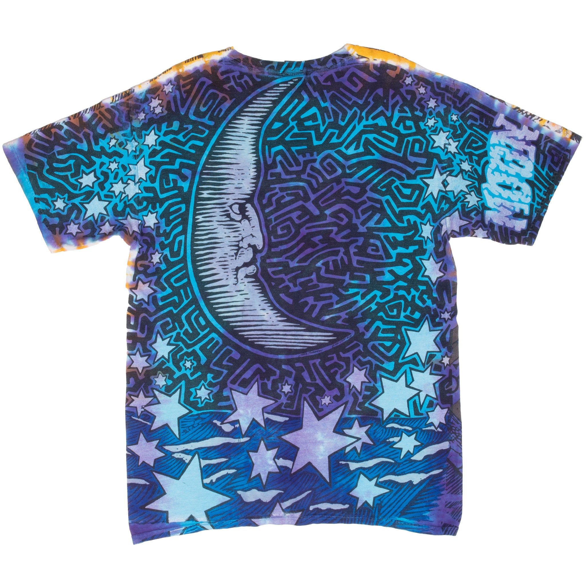 Vintage Sun And Moon Tie Dye Liquid Blue 1990S Tee Shirt Size Large
