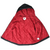 Open Nike windbreaker showing red diamond-quilted lining and lined hood