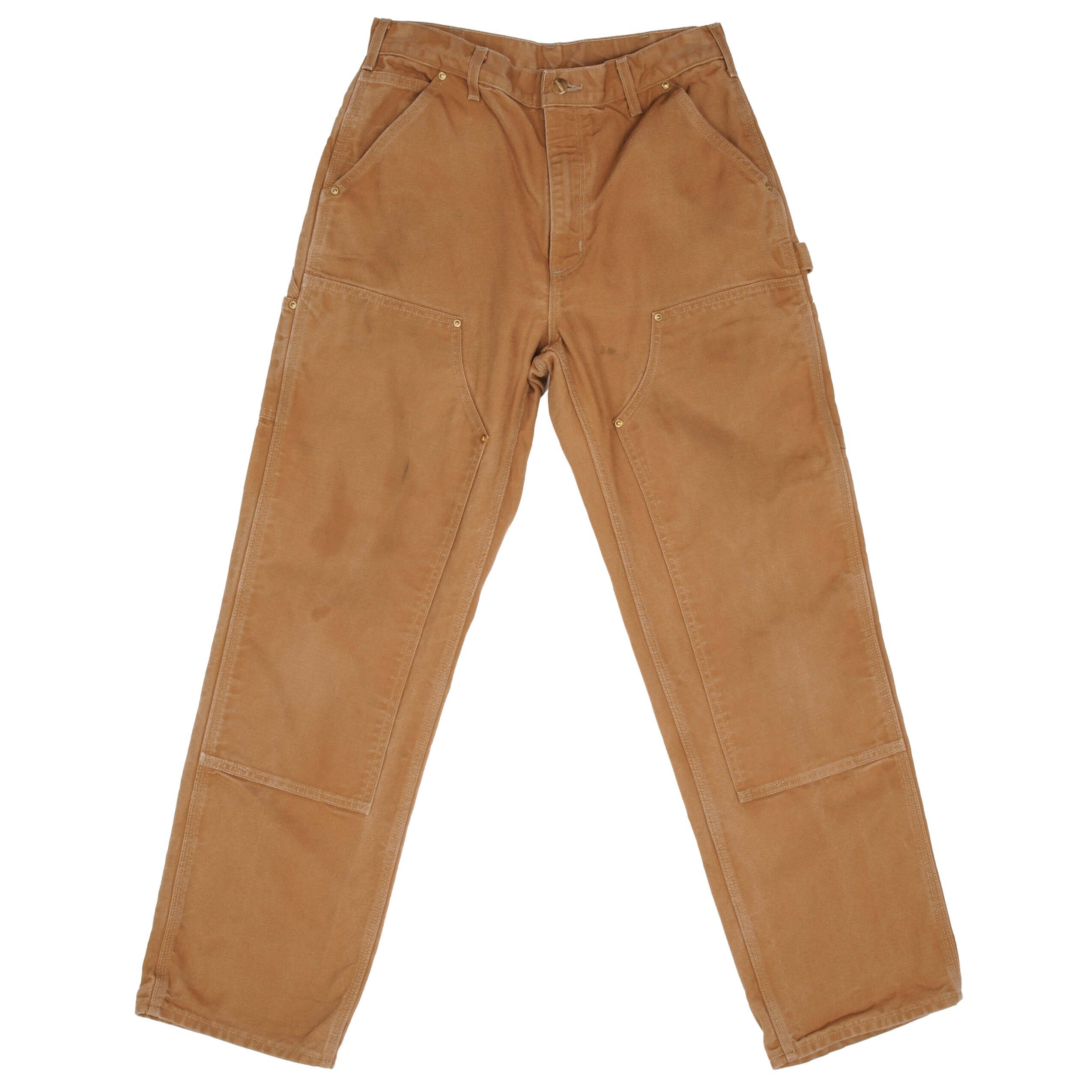Vintage Carhartt Carpenter Double Knee Sandstone Pants 1990S Size 32X32 Made In USA  Size on Tag 32X32  Actual Size 30X31
