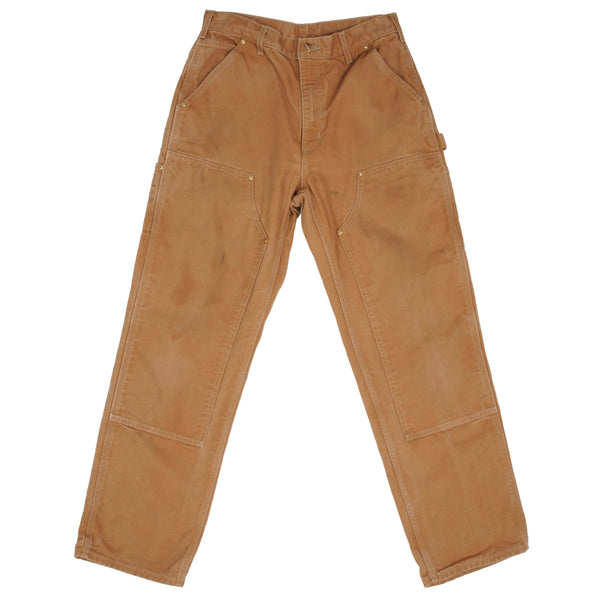 Vintage Carhartt Carpenter Double Knee Sandstone Pants 1990S Size 32X32 Made In USA  Size on Tag 32X32  Actual Size 30X31