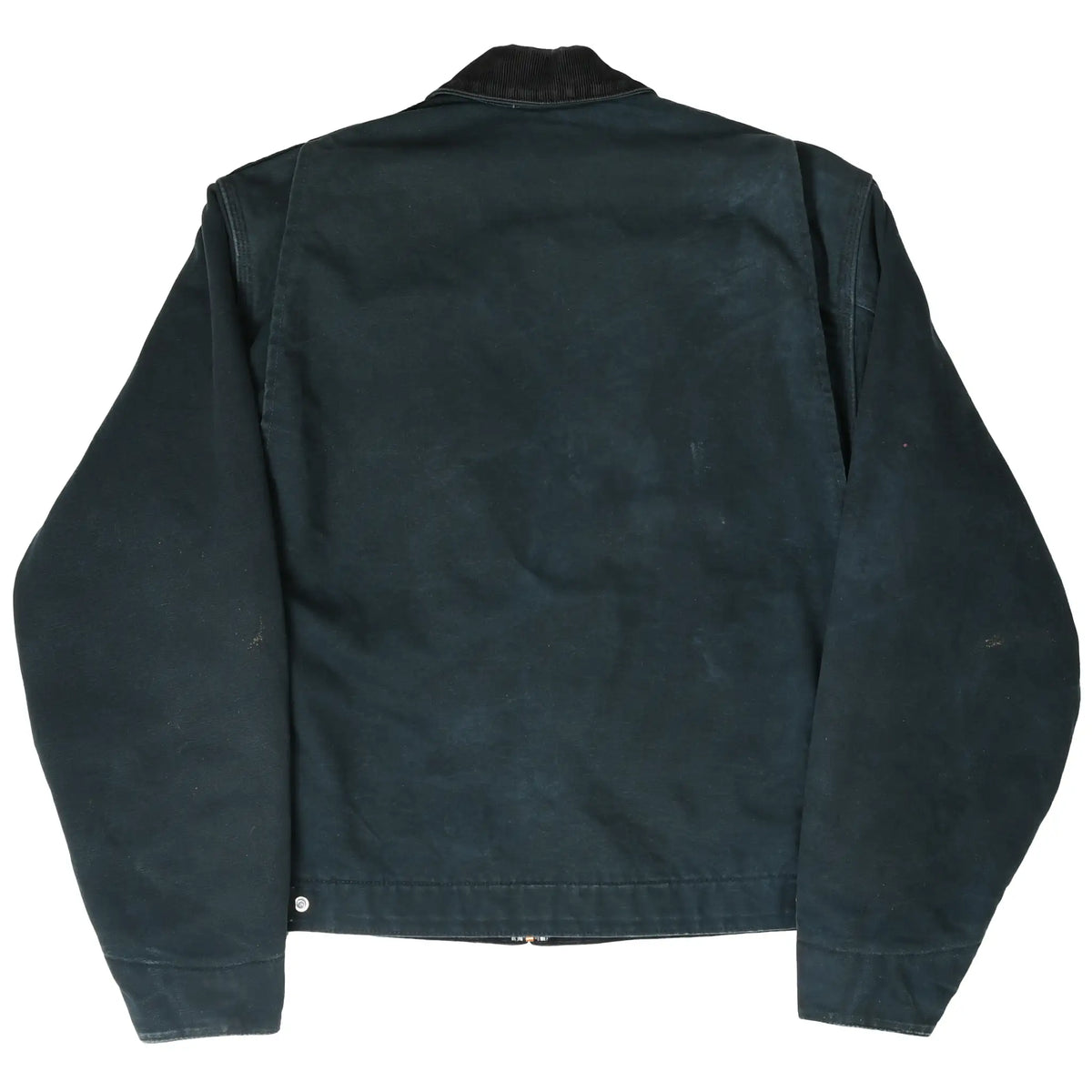 Back of black Carhartt Detroit jacket with plain body and corduroy collar