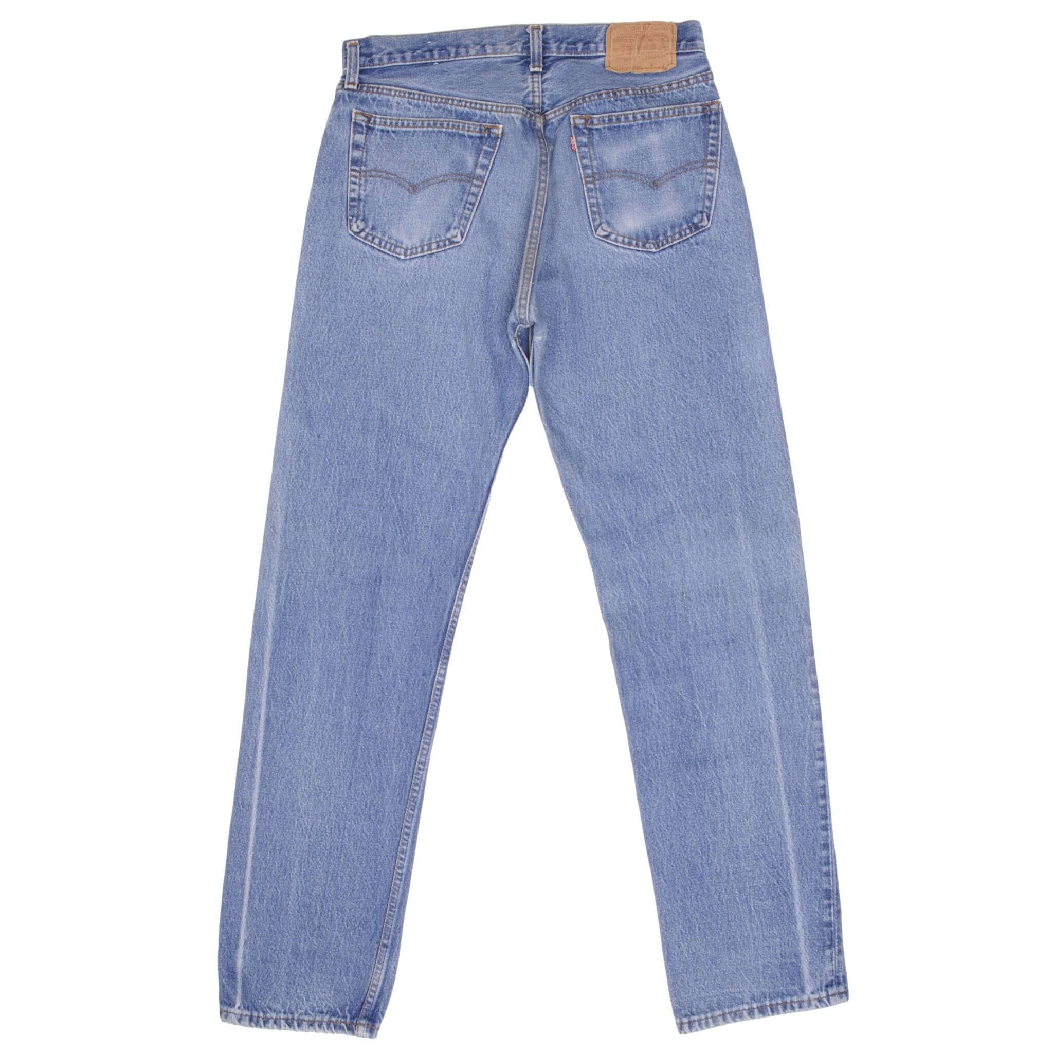 Beautiful Indigo Levis 501 Jeans 1980s Made in USA with Light Wash  Size on tag 34X36 Actual Size 32X33 Back Button #522