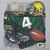 Packers front graphic detail with number 4 jersey, helmet, cleats, football and team logo