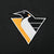Close-up of embroidered Pittsburgh Penguins logo on black sweatshirt