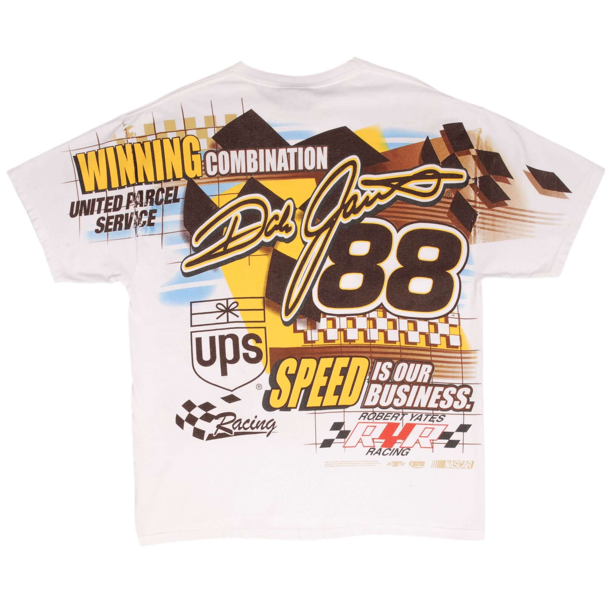 Vintage Nascar Dale Jarret Ups #88 Special Delivery All Over Print Early 2000S Tee Shirt Size Large