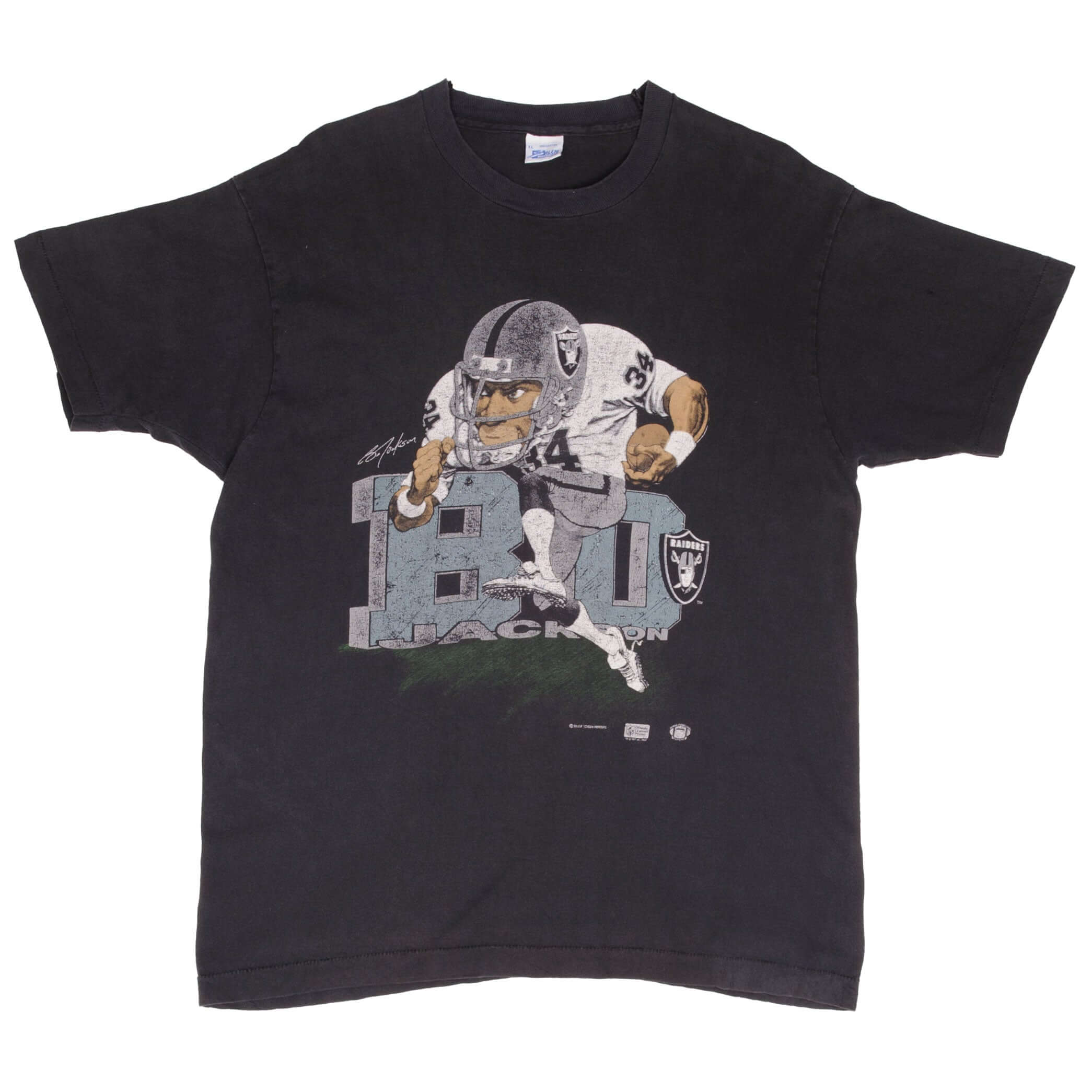 Vintage NFL Los Angeles Raiders Bo Jackson Tee Shirt 1987 Size Large Made In Usa With Single Stitch Sleeves