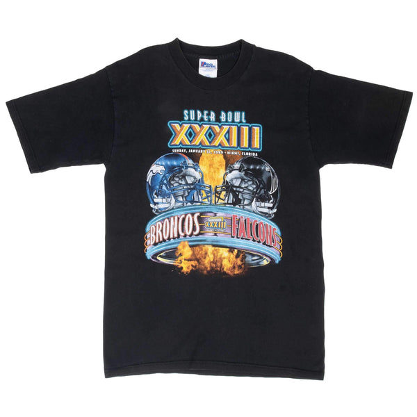 Vintage NFL Atlanta Falcons VS Denver Broncos Super Bowl XXXIII 1999 Black Tee Shirt Size Medium