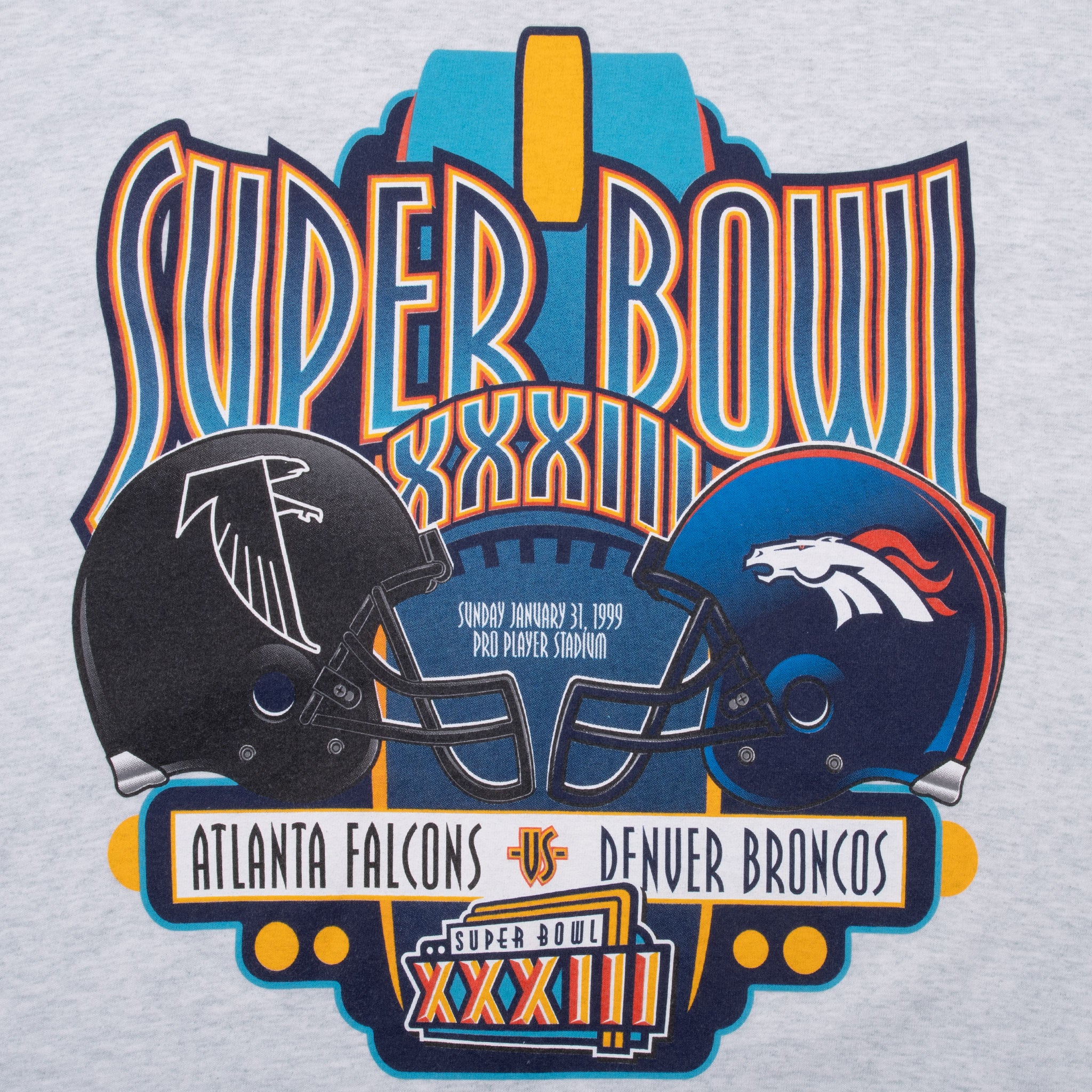 Vintage NFL Atlanta Falcons VS Denver Broncos Super Bowl XXXIII 1999 Tee Shirt Size Large With Single Stitch Sleeves