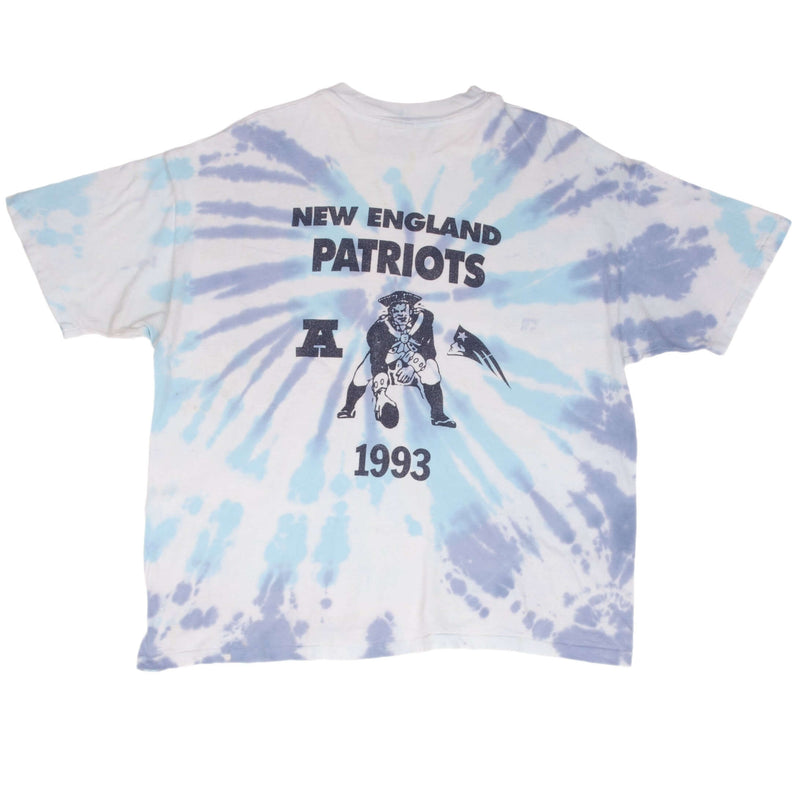 Vintage Tie Dye NFL New England Patriots Tee Shirt 1993 Size XL Made In USA With Single Stitch Sleeves.