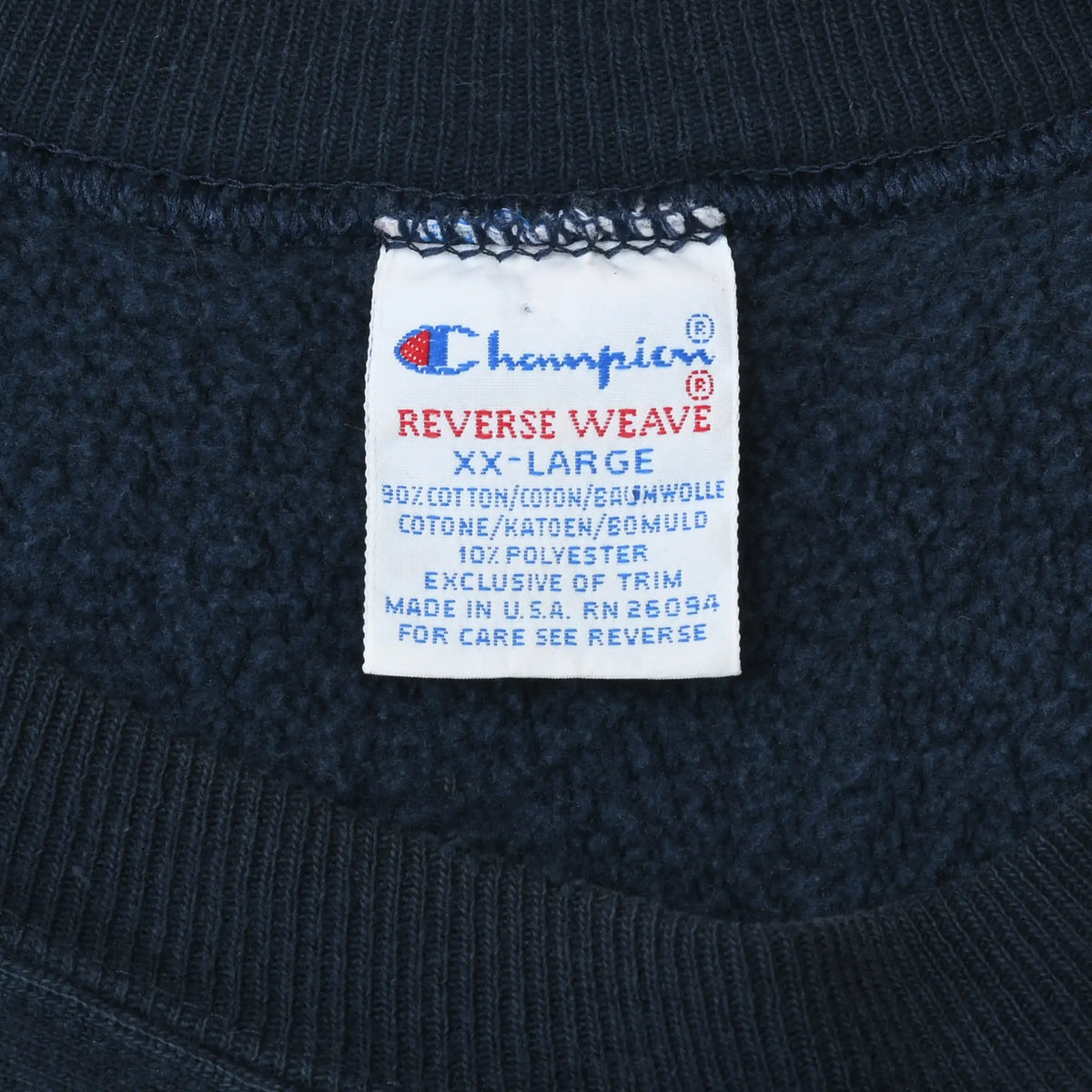 Champion Reverse Weave XX-Large neck tag with cotton blend and Made in USA details